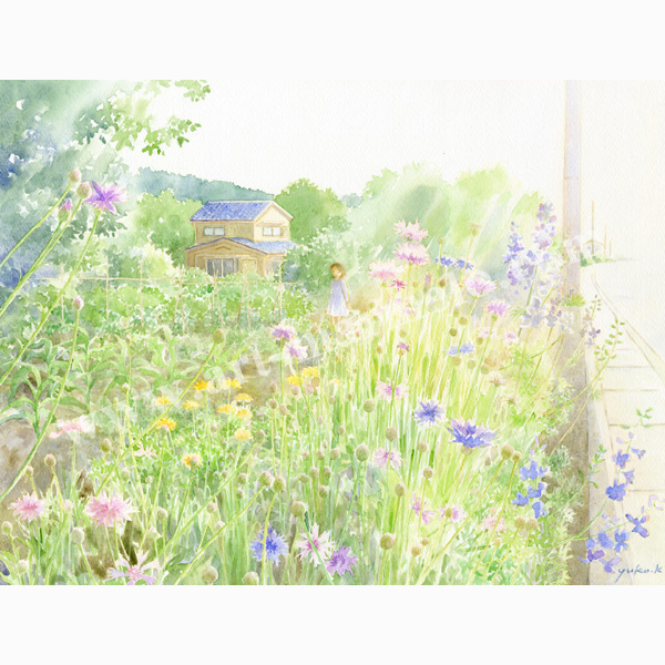 北沢優子の版画「道辺の花」