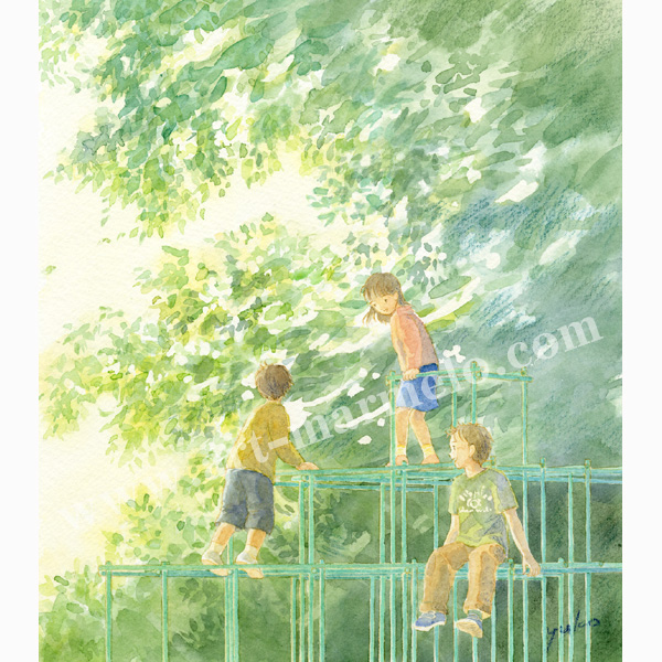 北沢優子の版画「風の向こうに」