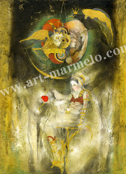 「誘惑 白雪姫」牧野鈴子の版画