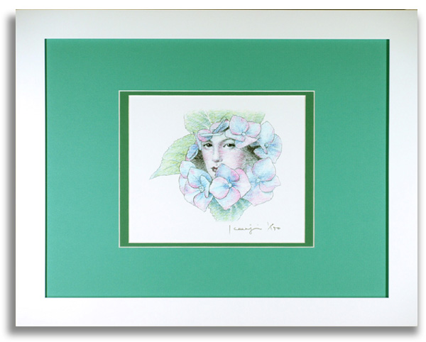 松原健治の版画「アジサイ」額装