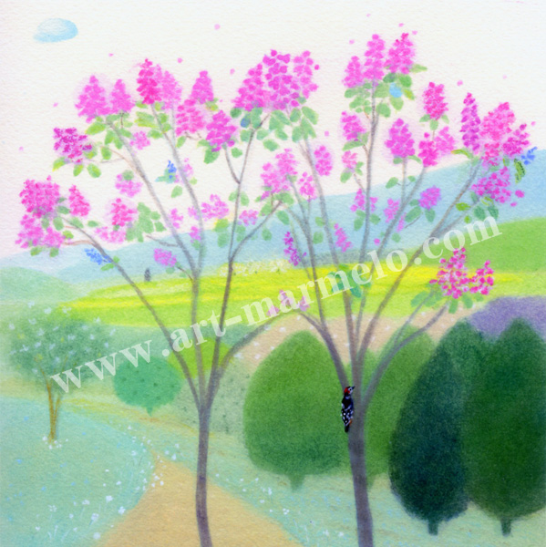 大西秀美の版画「春のこだま」
