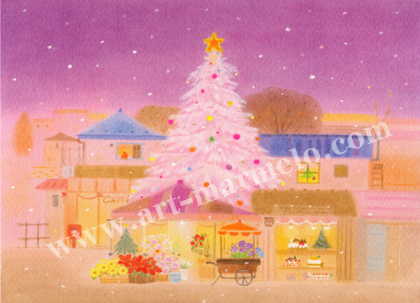 大西秀美の版画「ほほえみの街角」