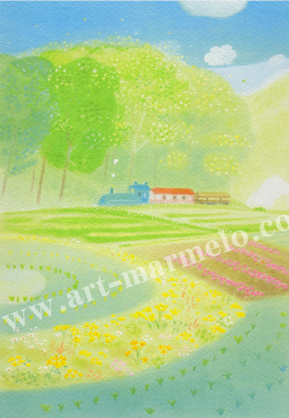 大西秀美の版画「のんびり行こうよ」