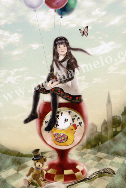 横田美晴のポストカード額装「Humpty Dumpty」