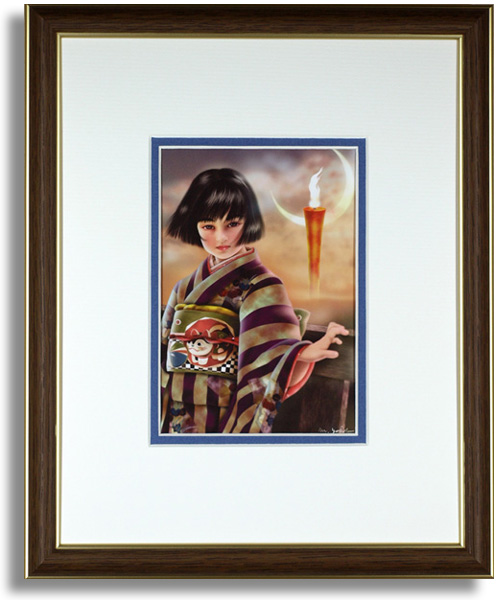 横田美晴のポストカード額装「赤いろうそくと人魚　春の予感」額装