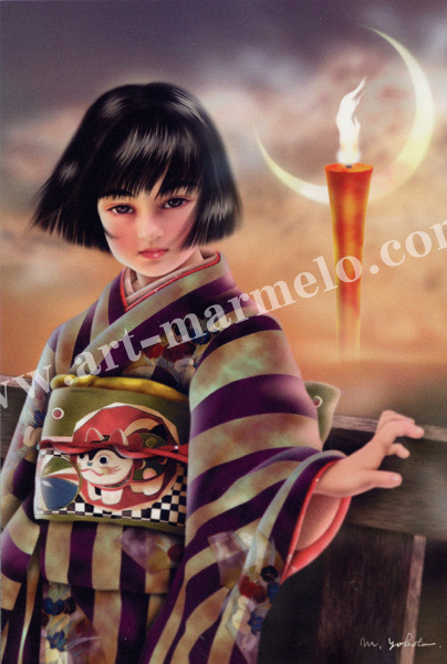 横田美晴のポストカード額装「赤いろうそくと人魚　春の予感」