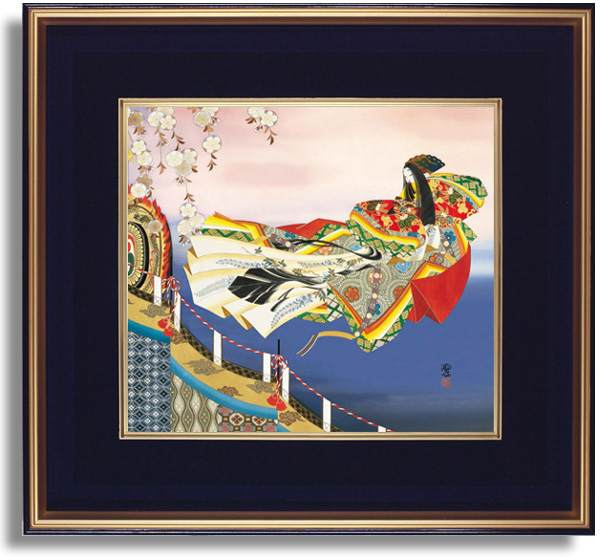 東聖観「竹河桜散る舞い」源氏物語色紙額装