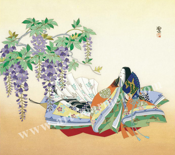 東聖観「藤裏葉淡い初恋」源氏物語色紙