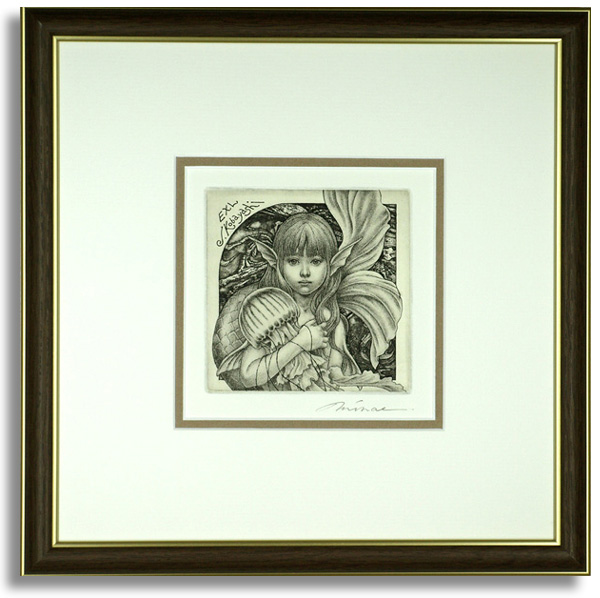 高田美苗の銅版画「少女と海月」額装