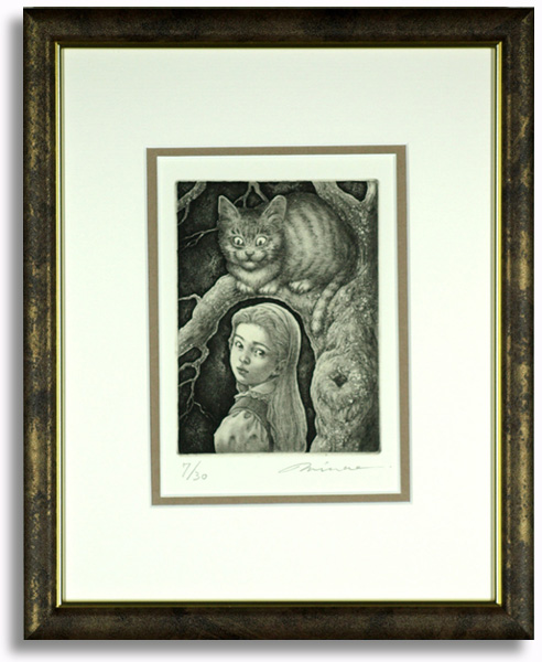 高田美苗の銅版画「狡猾な猫」額装