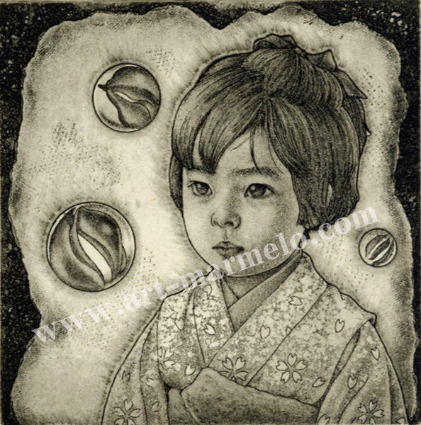 高田美苗の銅版画「幼き日、ガラスの夢」