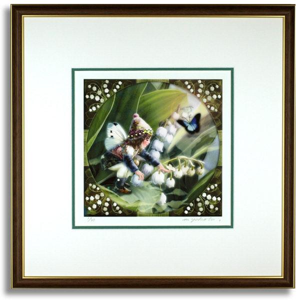 横田美晴の版画「L-Lily of the valley」額装