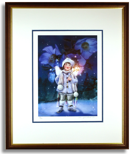 横田美晴の版画「X-Xmas Rose」額装