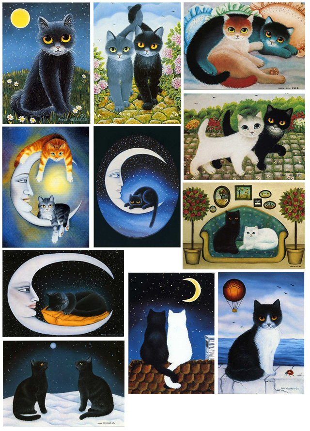 Anna Hollererのポストカード11枚セット「夜猫セットB」