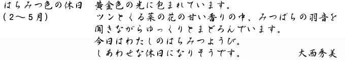 大西秀美「はちみつ色の休日」キャプション