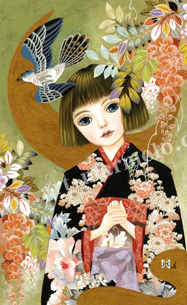 樋口裕子の版画「藤と杜鵑」