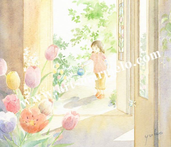 北沢優子の版画「春の扉」